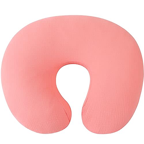 Onacosht Muslin Nursing Pillow Cover, 100% Cotton, Soft & Breathable, Pink | compatiable with Boppy & similar pillows, for Baby Girl, breast feeding pillow slipcover, hidden zipper closure
