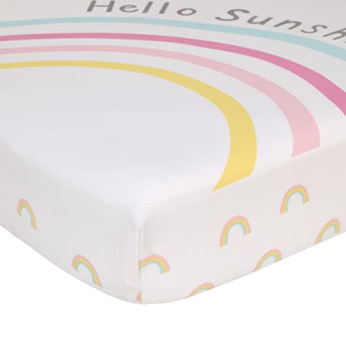 NoJo Happy Days Pink, Yellow, Blue and White, Rainbows and Hello Sunshine 100% Cotton Photo Op Nursery Fitted Crib Sheet