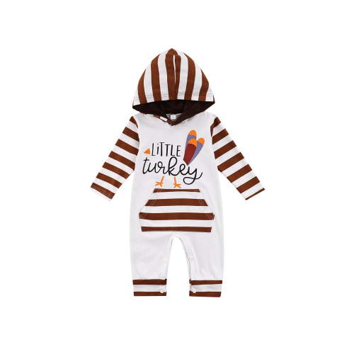 Ehfomius Baby Girls Boys Thanksgiving Outfits My First Thanksgiving Romper Stripe Long Sleeve Hooded Jumpsuit for 0-24 Months