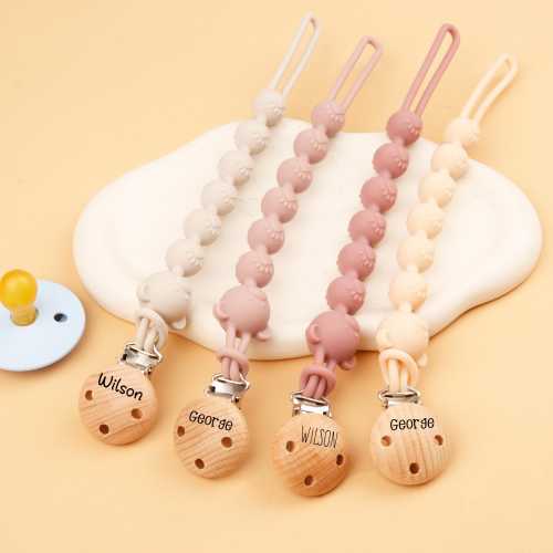 Personalized Baby Pacifier Clip: Silicone Bear - Newborn Gift