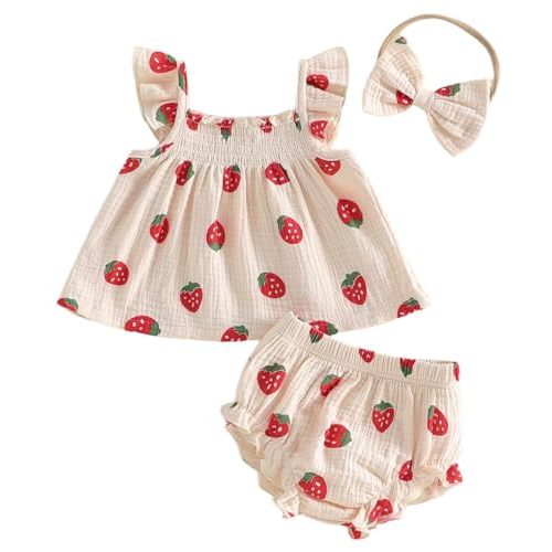 TheFound Baby Girl Summer Outfit Floral Print Fly Sleeve Ruffled Top Bowknot Elastic Waist Short Casual Toddler Baby Clothes