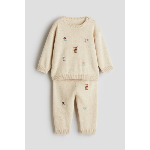 2-piece Embroidery-detail Cotton Set, 12m