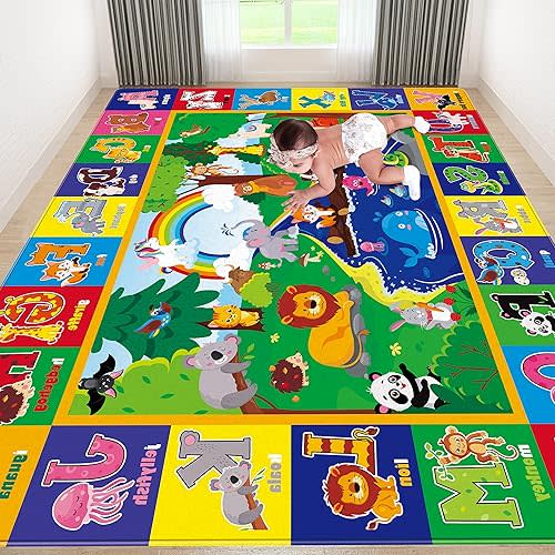 Baby Play Mat for Floor, Baby Crawling Mat Soft Surface Toddler Playmat for Babies, Non-Toxic Foldable Non-Slip ABC Mats for Kids Infants Girls Boys (78.7X59 INCH)