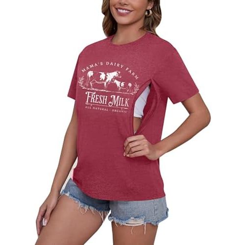 Comfort Breastfeeding Shirts for Women Zip Nursing Tops Causal Distressed Acid Washed Maternity Tees