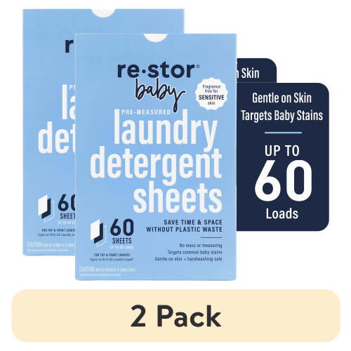 (2 pack) Restor Baby Laundry Detergent Sheets 60 Pack 60 Washes (Unscented)
