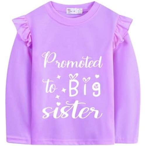 CM-Kid Big Sister Shirt for Girl Promoted to Big Sister Ruffle Long Sleeve Dinosaur Rainbow Elephant Tshirt Tops