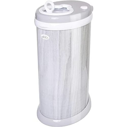 Ubbi Steel Diaper Pail, Odor Locking, No Special Bag Required, Award-Winning, Registry Must-Have, Woodgrain