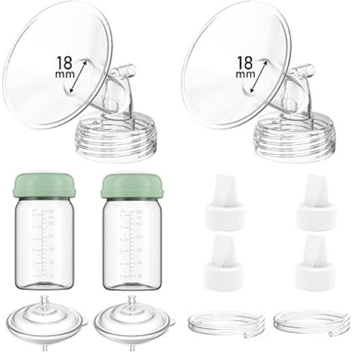 Breast Pump Parts Compatible with Spectra S1/S2/9 Plus/Synergy Gold, Full Set Replacement Parts for Spectra Include 18mm Flange, Duckbill Valve, Backflow Protector, Tubing, Bottle, Not Original Parts