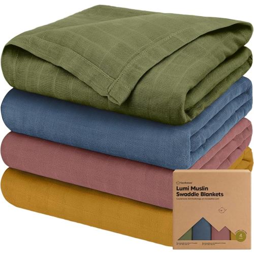 4-Pack Muslin Swaddle Blankets for Boys, Girls - Organic Baby Swaddles for Newborns, Soft & Breathable Receiving Baby Blankets for Girl, Boy, Neutral, Newborn Essentials Gift (Corals)