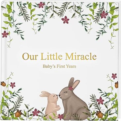 Our Little Miracle Baby Memory Book, 100 Pages Baby Book Keepsake with Cute Design, Baby First Year Book, Baby Milestone Book, Baby Memory Book for Boy and Girl, First Year Baby Book