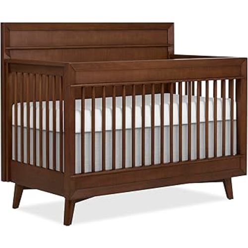 Evolur Loft Antilia Mid-Century 4-in-1 Crib in Walnut, Greenguard Gold & JPMA Certified, Baby Crib Converts to Toddler Bed, Daybed & Full Bed