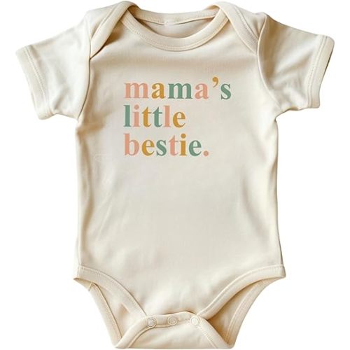 Mama’s Little Bestie Baby Bodysuit • Cute Best Friend Baby Onesie® • Natural Color Baby Clothing • Mamas Girl Baby Outfit • Printed in USA