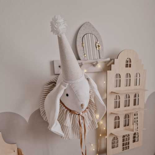 Circus Bunny Head decoration, Hanging Rabbit Trophy, Bunny stuffed animal, Rabbit  soft toy, Wall animal Art, nursery baby decor, Baby gift