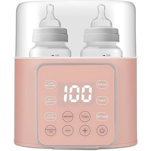 Baby Bottle Warmer 9-in-1 Multifuntion Breast Milk Warmer, Fast Baby Food Heater & Defrost Warmer with Timer for Twins, LCD Display Accurate Temperature Adjustment, 24H Constant Mode (Rose)