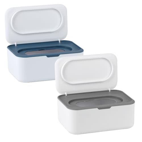 2Pcs Baby Wipes Dispenser,Wipe Holder Wipes Box for Baby & Adult(Gray/Blue) | Keeps Wet Tissue Fresh,Easy Pull Wipes Pouch Case,flushable wipes dispenser,baby wipe holder for baby wipe container