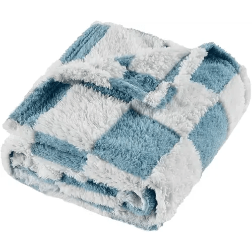 Fleece Baby Blanket for Boys 3D Checkerboard Design, Warm Cozy and Fluffy Infant Newborn Toddler Small Receiving Blankets for Crib Stroller, 30x40 Inches, Blue