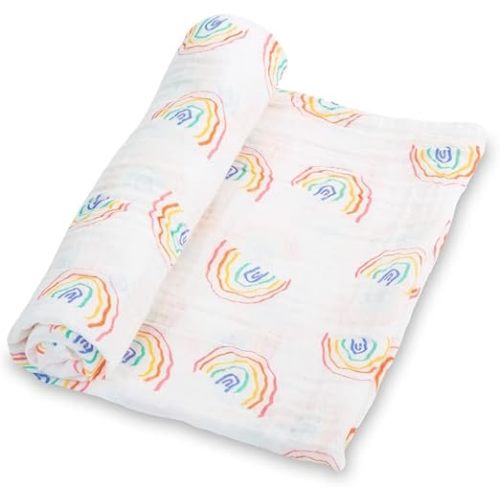 LollyBanks Muslin Swaddle Blankets, 100% Cotton Baby Swaddle Blanket for Boys and Girls, 47 x 47 Inches Cozy Newborn Swaddle, Soft and Breathable Baby Receiving Blankets, Registry (Rainbow Print)