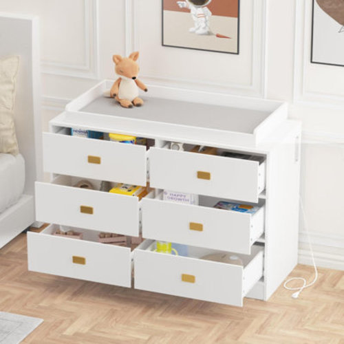 Nursery Dresser with Changing Table Top | 6-Drawer Baby Dresser with Anti-Tip Kit, Waterproof Top & Safety Rails | Non-Toxic MDF Storage Organizer for Baby Clothes, Towels (White)?? | Wayfair