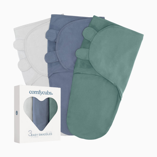 Comfy Cubs Easy Swaddle Blanket (3 Pack) - Stone, Nomadic Blue, Azul, Small