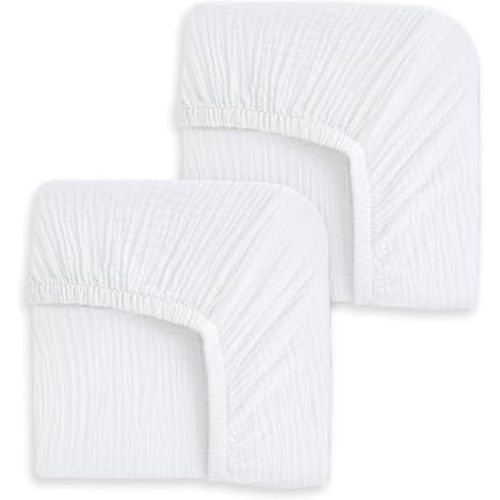 HALO® Fitted Crib Sheets, 100% Organic Cotton Muslin, Breathable and Soft, 2 Pack, Fits Standard Crib and Toddler Bed, White