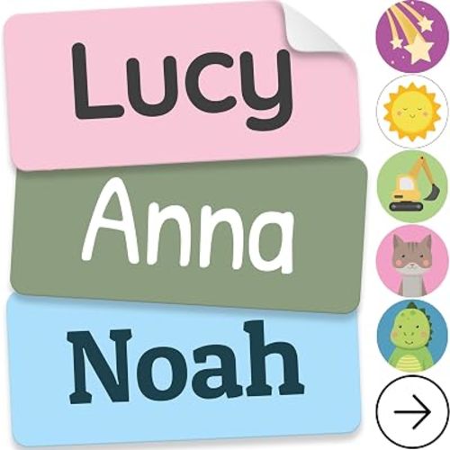Personalized Name Labels for Kids (140 Labels) - Durable & Waterproof Custom Name Stickers for Clothing Tags, School Supplies, Camp & Daycare - Solid Colors (1.2”x0.5”)