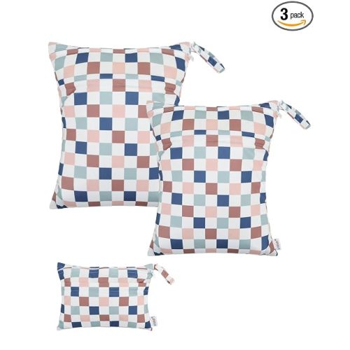 3 pcs Cloth Diaper Wet Dry Bags Waterproof Reusable with Two Zippered Pockets Travel Beach Pool Daycare Soiled Baby Items Yoga Gym Bag for Swimsuits or Wet Clothes Small Medium Large 3L-SML12