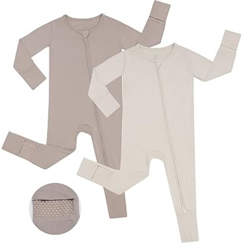 JunNeng Viscose from Bamboo Sleeper with Mittens, 2 Way Zipper Baby Boy Pajamas, Non Slip Sleep'N Play Romper