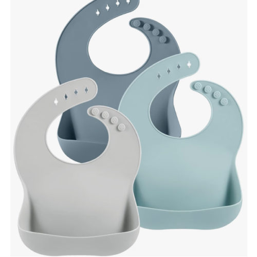 PandaEar Set of 3 Cute Silicone Baby Bibs for Babies & Toddlers (10-72 Months) Waterproof, Soft, Unisex, Non Messy