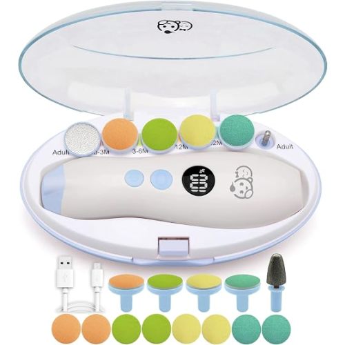 Royal Angels Rechargeable 22 in 1 Baby Nail Trimmer with LCD Display, Labeled Case, 13 Extra Pads, Safe Quiet LED Light Electric Baby Nail File Kit for Newborns Toddlers