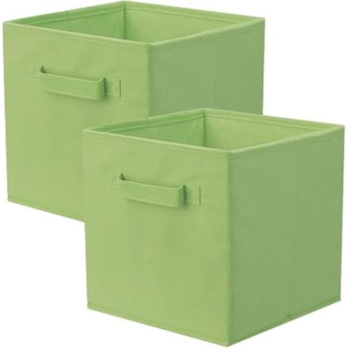 PowerKing Collapsible Storage Cubes with Handles, Fabric Foldable Bins for Closet Shelves, Durable Organization Storage Bins, 10.5'' x 11'' x 10.5'', 2 Pack, Green