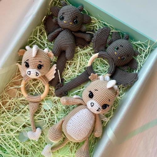 Handmade Baby Dragon Toy Set – Soft Plush & Rattle Gift for Newborns