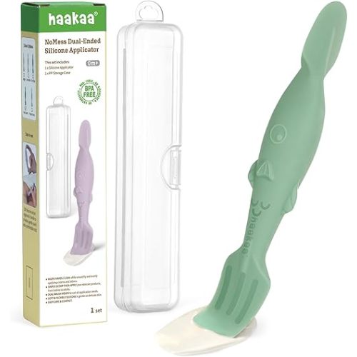 haakaa Baby Diaper Cream Spatula, NoMess Dual-Ended Silicone Diaper Rash Cream Applicator with Hygienic Case, Butt Spatula for Baby, Pea Green