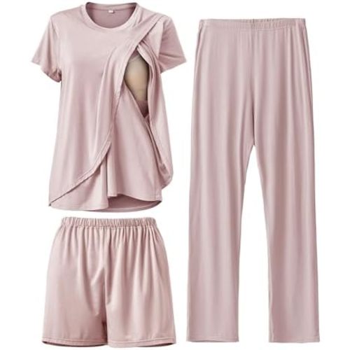 Rnxrbb 3 Piece Postpartum Nursing Pajamas Set Maternity Breastfeeding Pjs