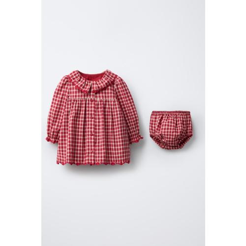 PLAID DRESS AND PANTIES WITH EMBROIDERED DETAIL - Red | ZARA United States
