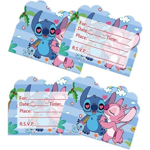 GeRRiT 20Pcs Stitch Themed Party Invitation Cards, Stitch Birthday Party Invitation Cards, Stitch Party Supplies, blue
