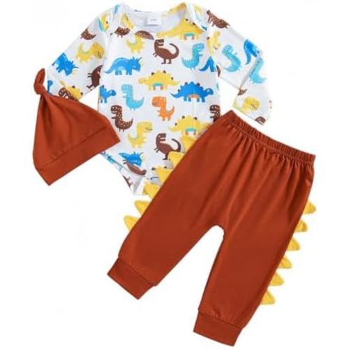 NZRVAWS Baby Boy Clothes Outfits Long Sleeves Infant Romper Fall Winter Print Pant Set Hat 3Pcs 3 6 12 18M