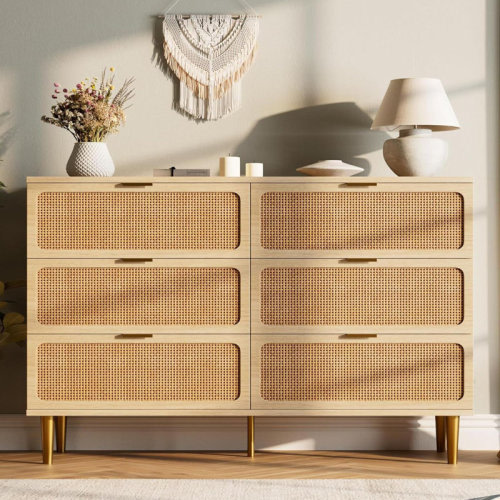 Bay Isle Home™ Rattan 6 Drawer Dresser For Bedroom, With Deep Drawers | Wayfair