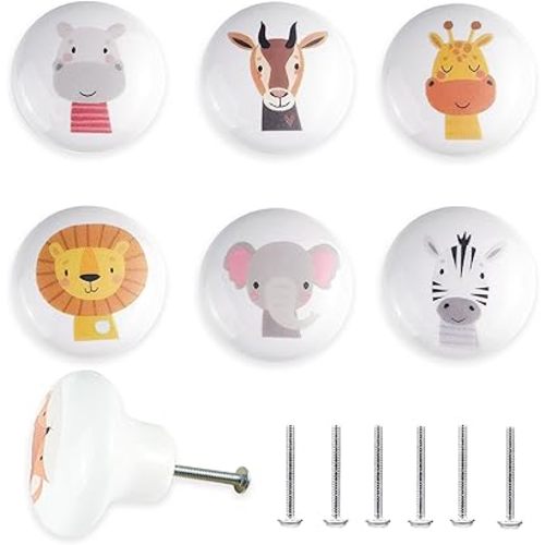 6 Pack 1.5" 6pack Kids Nursery Animal Ceramic Cute Door Cabinet Decorative Cabinet Dresser Drawer Knobs Lion Drawer Pulls (Zebra)