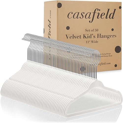 Casafield 50 Velvet Baby Hangers - 11" Size for Infant & Toddler Clothes - Light Blue