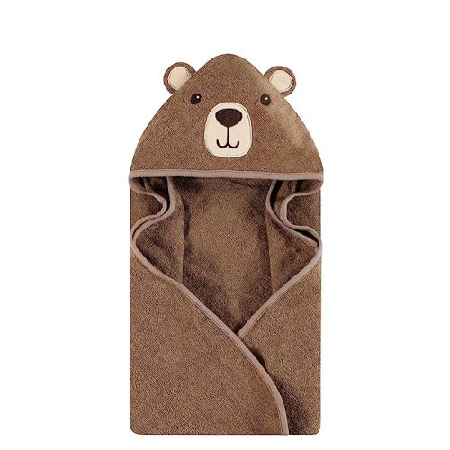 Hudson Baby Unisex Baby Cotton Animal Face Hooded Towel, Brown Bear, One Size