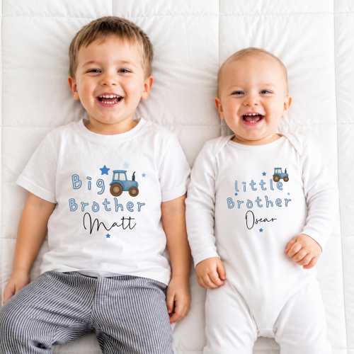 Big Brother Little Brother Matching Outfit, Personalised Tractor Toddler Tee, Tractor Baby Grow Gift, Farm Theme Kids Shirt