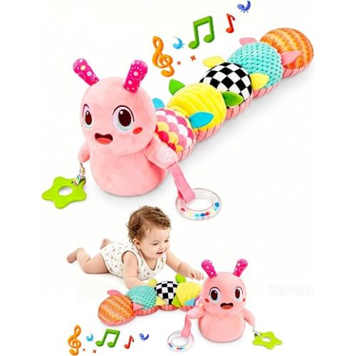GoGonova Baby Sensory Caterpillar Toys 0-12 Months Plush Activity Toy