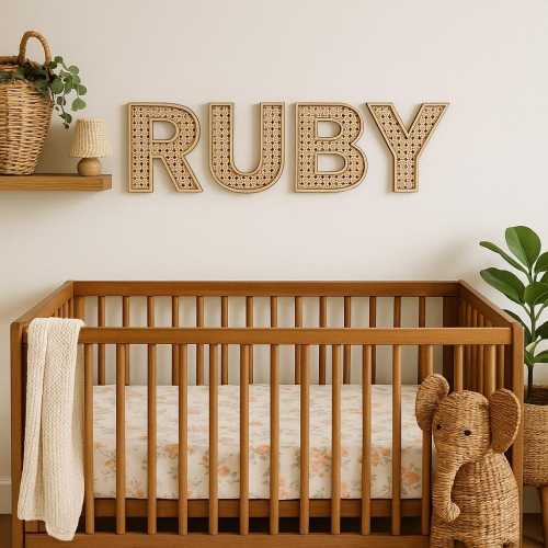 Rattan letter nursery name sign personalized Baby Room Decor custom Kids Wall Art rattan home decor toddler bedroom gender neutral nursery