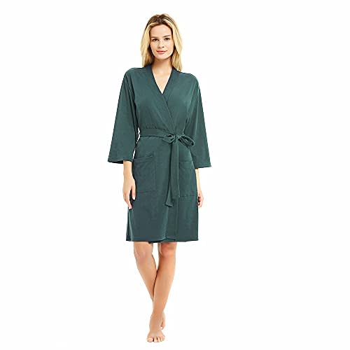 U2SKIIN Womens Robes, 100% Cotton Lightweight Robes 3/4 Sleeves Kimono Knit Soft Loungewear Short Bathrobe
