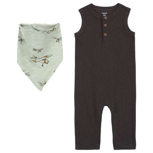 Baby 2-Piece Drop Needle Jumpsuit & Bandana Bib Set - Carter's, 6M | Carter's