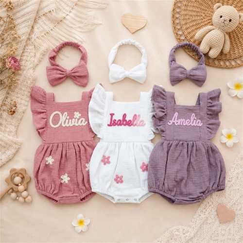 Personalized Baby Girl Romper, Custom Name Baby Romper, Baby Summer Outfit,Baby Girl Gifts, Ruffled Romper Baby, Newborn Coming Home Outfit