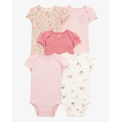 Baby Girl 5-Pack Floral Bunny Short-Sleeve Cotton Bodysuits - Pink - Carter's | Carter's
