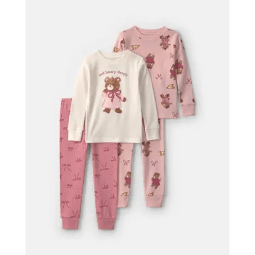 Baby Girl 4-Piece Bear Varsity 100% Cotton Snug Fit Pajama Set - Pink/Cream | Carter's