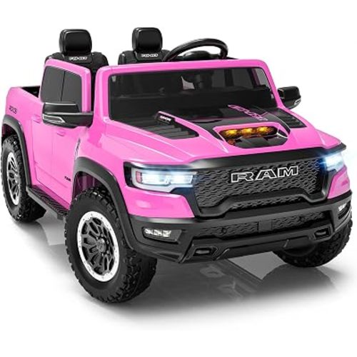 First Ride On 24V Ride On Toys for Big Kids, RAM 1500 RHO 2 Seater Ride on Car w/Remote, Battery Powered Truck w/ 4 Wheels Suspension, Toddler Car w/Bluetooth, LED Lights, Trunk