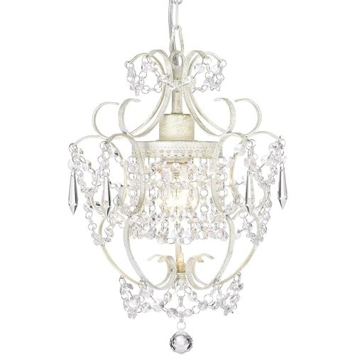 Small Crystal Chandelier for Bedroom, 90% Pre-Assembled 1 Light White Chandelier, Mini Acrylic Crystal Ceiling Light Fixture Charming for Girls Room, Closet, Bathroom, Entryway, Dining Room